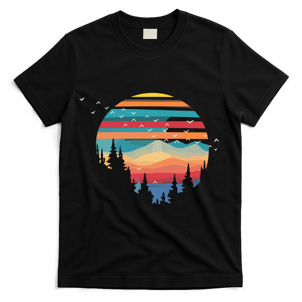 Birds Flying Over Sunset T-Shirt - Black