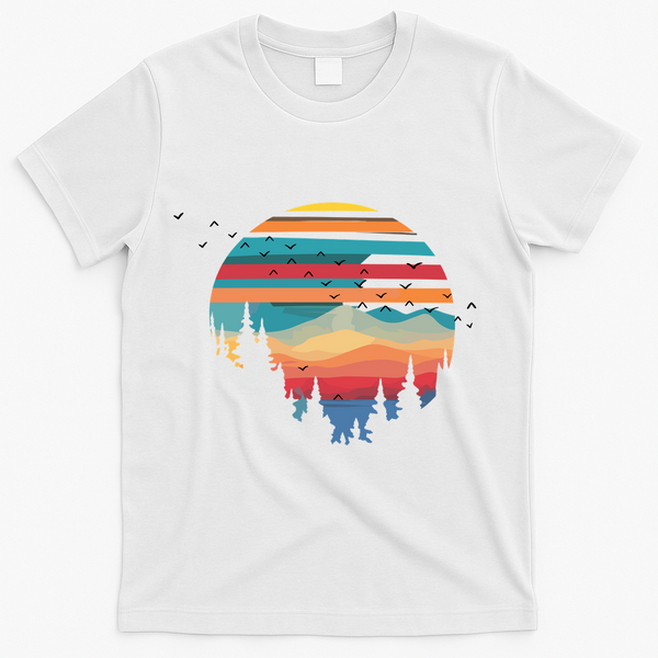 Birds Flying Over Sunset T-Shirt - White