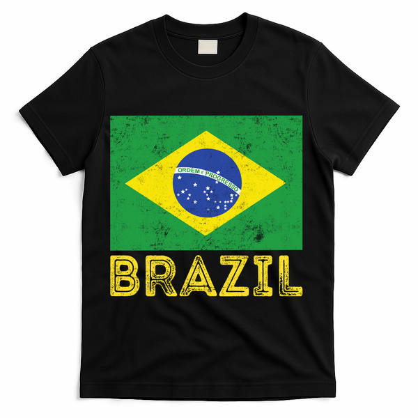 Brazil Flag Pride Graphic Apparel Ordem e Progresso T-Shirt - Black