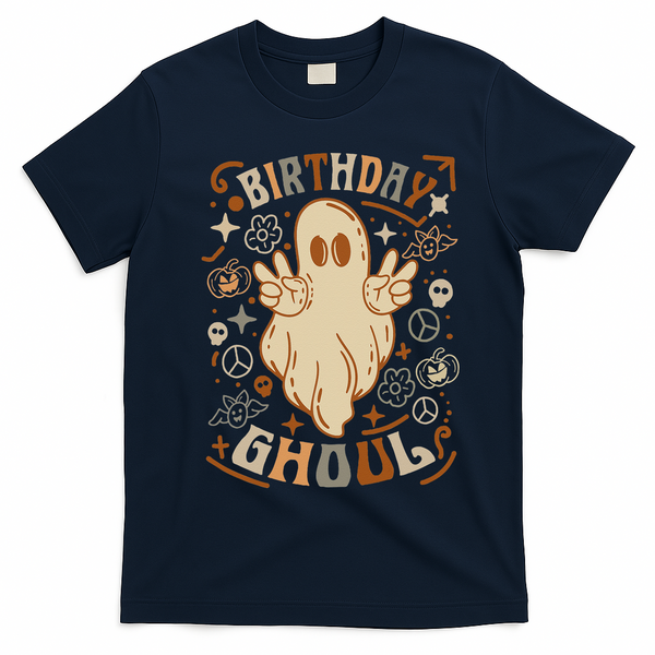 Birthday Ghoul Halloween Ghost BOO T-Shirt - Navy Blue