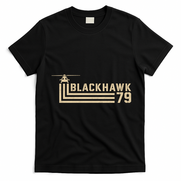 Black Hawk 79 Helicopter Retro T-Shirt - Black