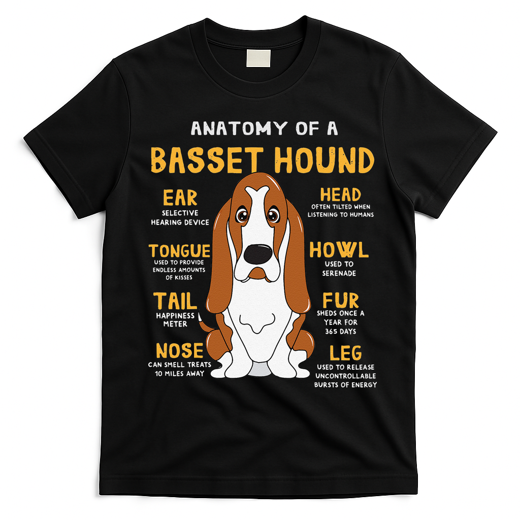 Basset Hound Anatomy Funny Dog Mom Dad Cute Gift T-Shirt - Black