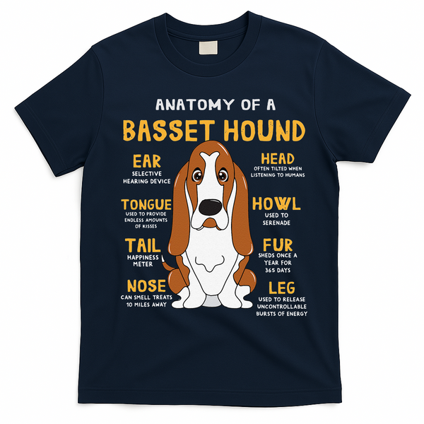 Basset Hound Anatomy Funny Dog Mom Dad Cute Gift T-Shirt - Navy Blue