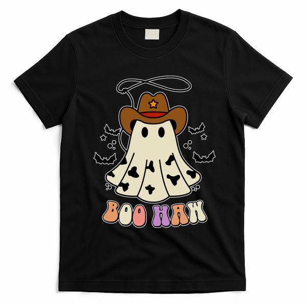 Boo Haw Ghost Western Cowboy Cowgirl Halloween T-Shirt - Black