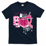 Boo Halloween Pumpkin Pink Ribbon Witch Ghost Breast Cancer T-Shirt - Navy Blue