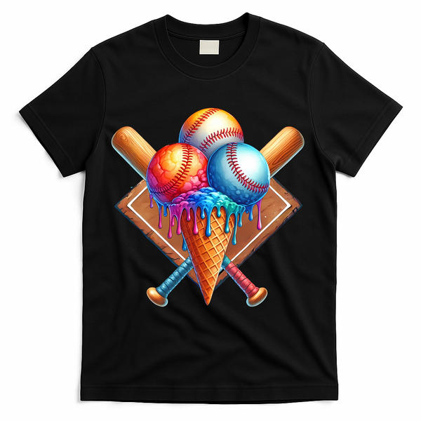 Baseball Home Plate Ice Cream Drip Cool T-Shirt - Black