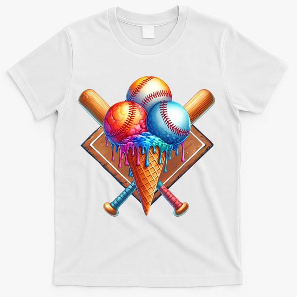 Baseball Home Plate Ice Cream Drip Cool T-Shirt - White