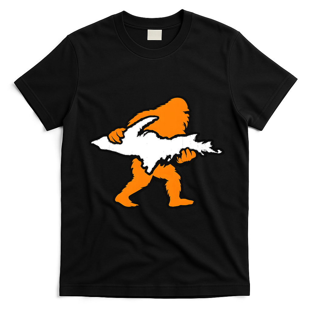 Bigfoot Holding UP Of Michigan Upper Peninsula T-Shirt - Black