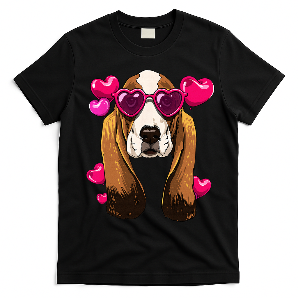 Basset Hound Valentines Day Heart Basset Hound Dog Lover T-Shirt - Black