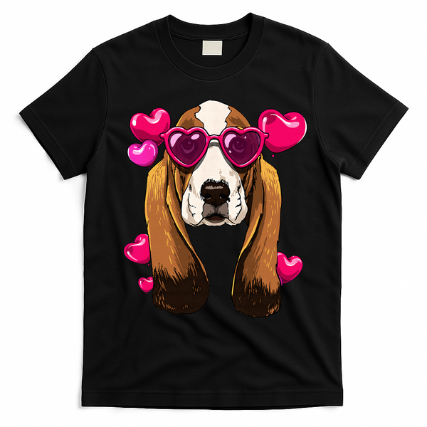 Basset Hound Valentines Day Heart Basset Hound Dog Lover T-Shirt - Black
