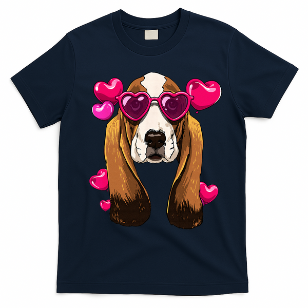 Basset Hound Valentines Day Heart Basset Hound Dog Lover T-Shirt - Navy Blue