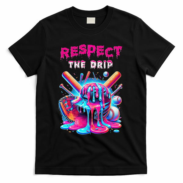 Baseball Ice Cream Drip Respect The Drip Gift T-Shirt - Black