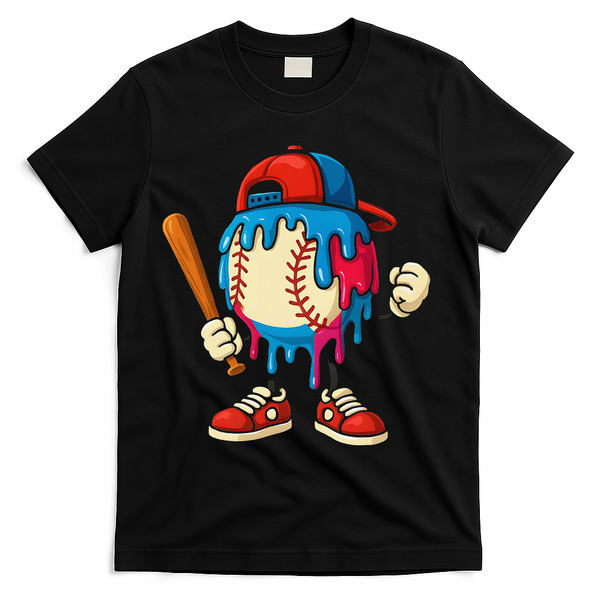 Baseball Ice Cream Drip Sport Game Day Gift T-Shirt - Black