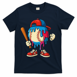 Baseball Ice Cream Drip Sport Game Day Gift T-Shirt - Navy