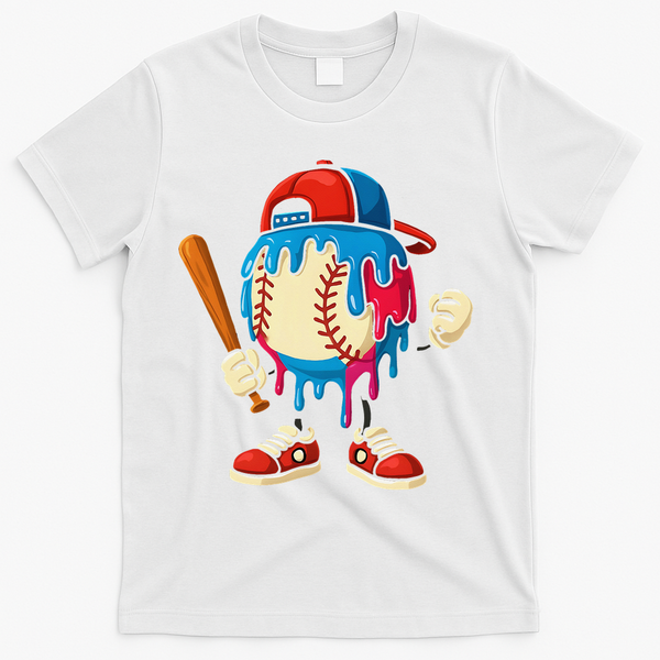 Baseball Ice Cream Drip Sport Game Day Gift T-Shirt - White