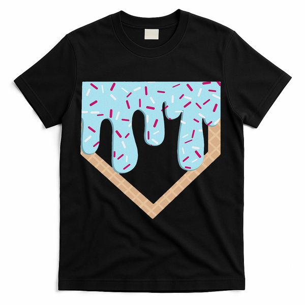 Baseball Ice Cream Dripping Home Plate Drip T-Shirt - Black