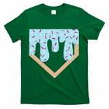Baseball Ice Cream Dripping Home Plate Drip T-Shirt - Green