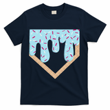 Baseball Ice Cream Dripping Home Plate Drip T-Shirt - Navy
