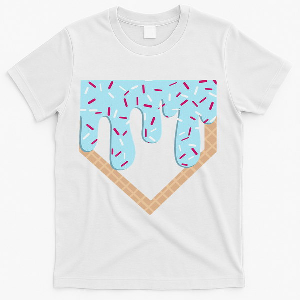 Baseball Ice Cream Dripping Home Plate Drip T-Shirt - White