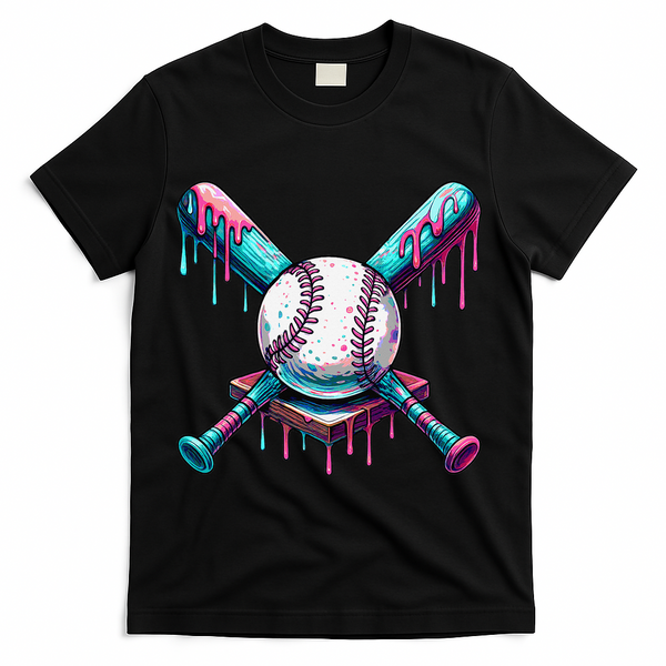 Baseball Ice Cream Drip Baseball T-Shirt - Black