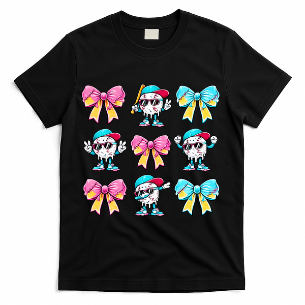 Baseball Ice Cream Drip Coquette T-Shirt - Black