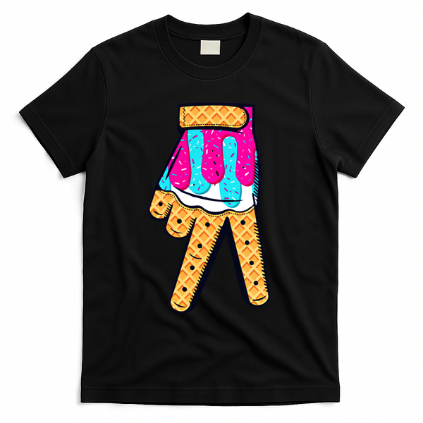 Baseball Ice Cream Drip Home Plate Hand Sign T-Shirt - Black