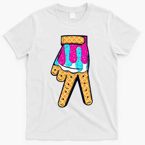 Baseball Ice Cream Drip Home Plate Hand Sign T-Shirt - White