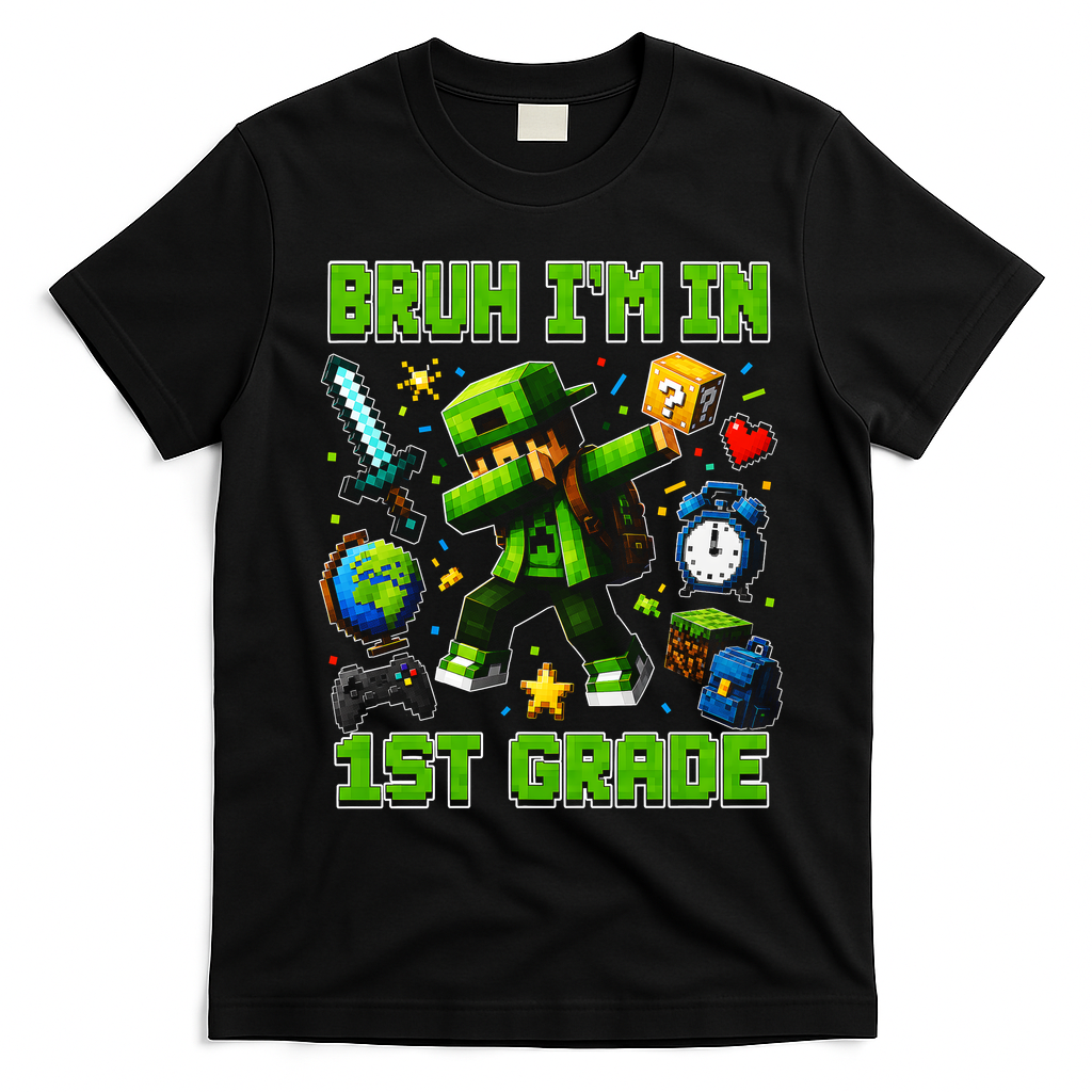 Bruh I'm In 1st Grade First Adventure Back To School T-Shirt - Black
