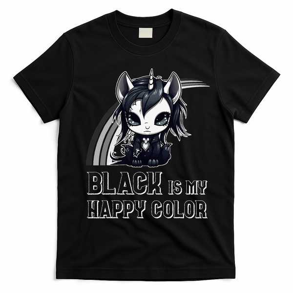 Black Is My Happy Color Goth Girl Emo Gothic Unicorn T-Shirt - Black