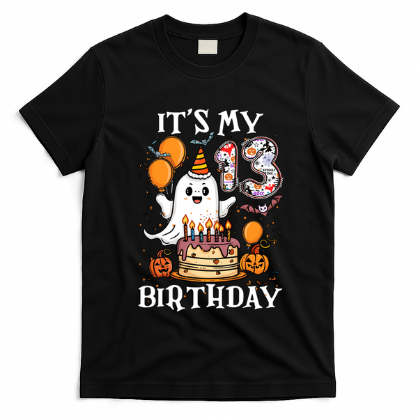 Boo ItS My 13th Birthday Halloween Ghost 13 Years Old Bday Gift T-Shirt - Black