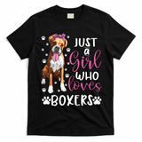 Boxer Just A Girl Who Loves Boxers Dogs Lover Girl Gift T-Shirt - Black