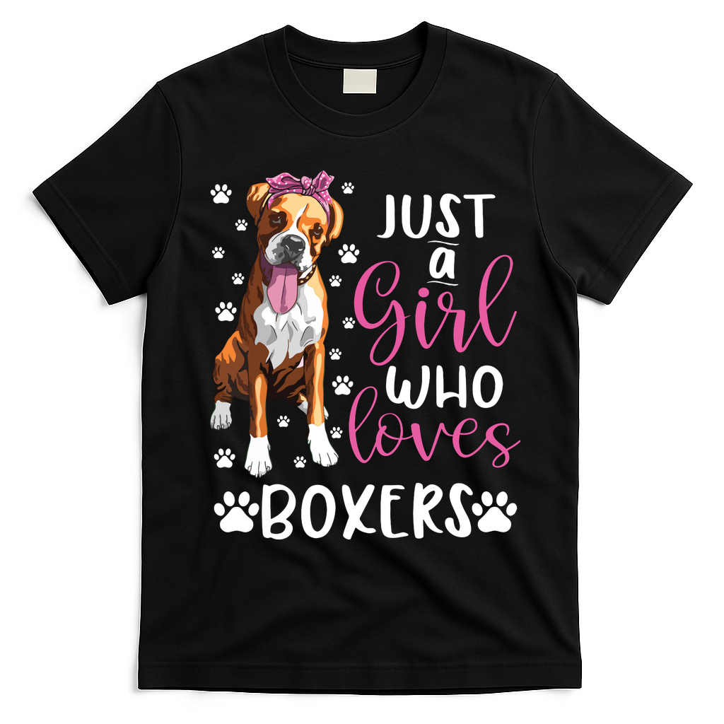 Boxer Just A Girl Who Loves Boxers Dogs Lover Girl Gift T-Shirt - Black