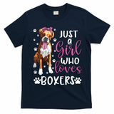Boxer Just A Girl Who Loves Boxers Dogs Lover Girl Gift T-Shirt - Navy Blue