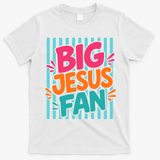 Big Jesus Fan Fun Retro Stripe Graphic Faith T-Shirt - White