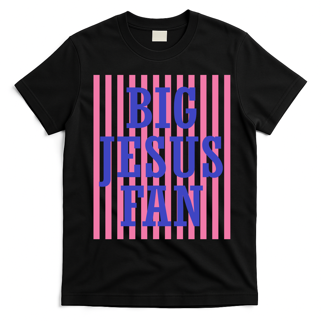 Big Jesus Fan Faith Striped T-Shirt - Black