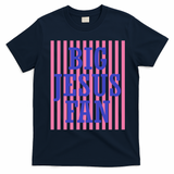 Big Jesus Fan Faith Striped T-Shirt - Navy Blue