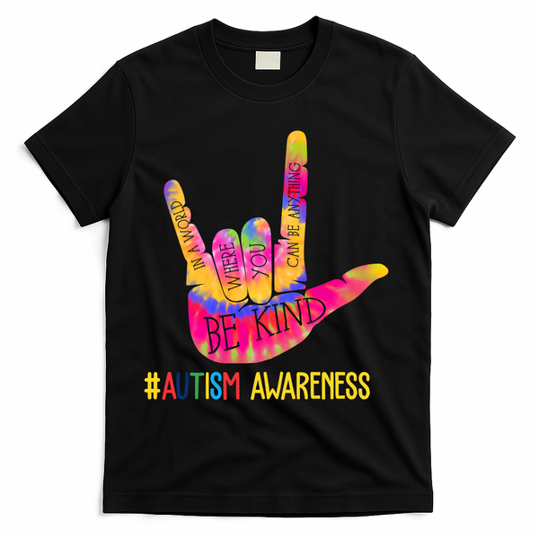 Be Kind ASL Love Sign Language Hand Autism T-Shirt - Black