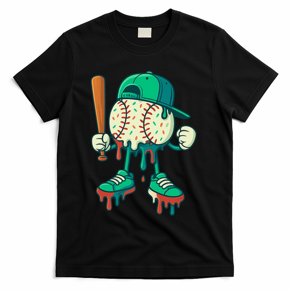 Baseball Lifestyle Drip Ice Cream Cool Art T-Shirt - Black