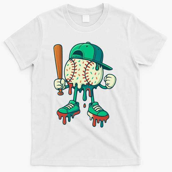 Baseball Lifestyle Drip Ice Cream Cool Art T-Shirt - White