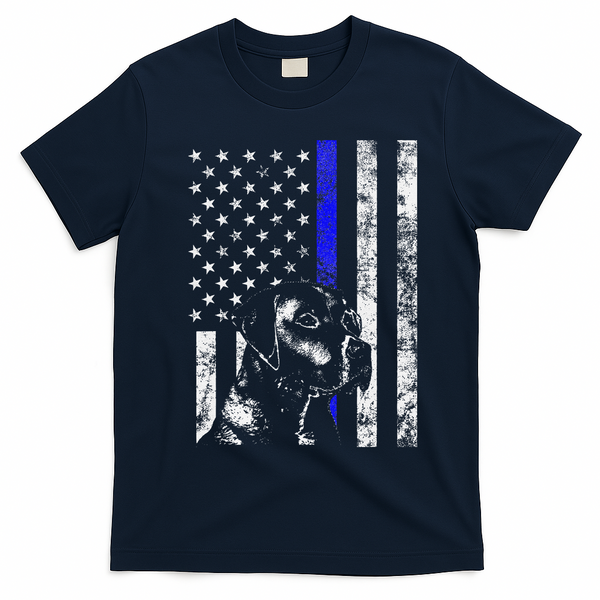 Blue Line Flag K9 Labrador Retriever Police Dog T-Shirt - Navy Blue