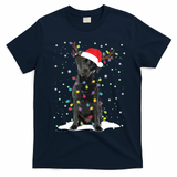 Black Lab Labrador Christmas Tree Light Pajama Dog Xmas T-Shirt - Navy Blue