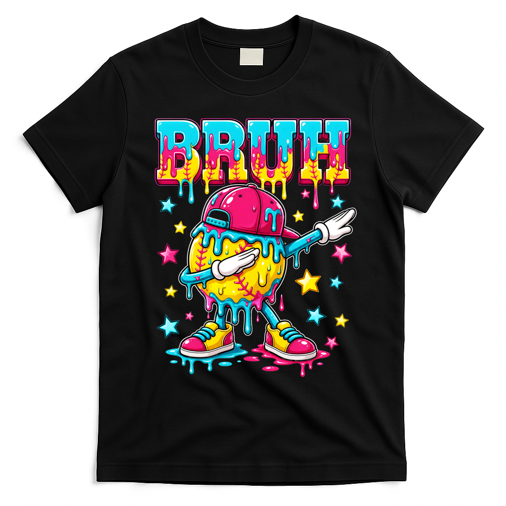Baseball Life Style Apparel Softball Ice Cream Drip T-Shirt - Black