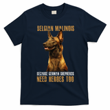 Belgian Malinois American Flag Funny Dog Gift T-Shirt - Navy Blue