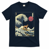 Belgian Malinois Japanese Kanagawa Wave Funny Surf Dog T-Shirt - Navy Blue
