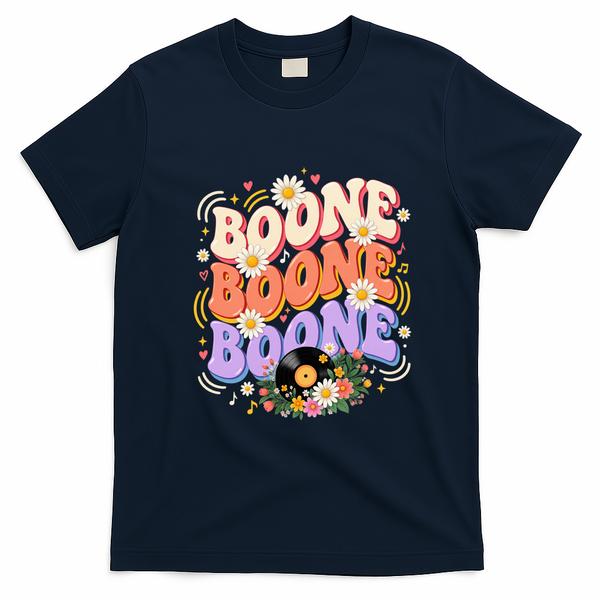 Boone Music Lovers Retro Vibes Summer Fun T-Shirt - Navy Blue