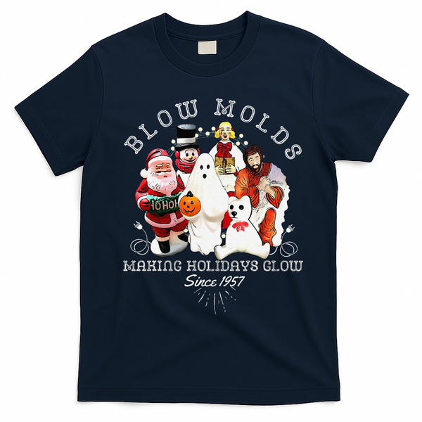 Blow Molds Make Holidays Glow Since 1957 Christmas Halloween T-Shirt - Navy Blue