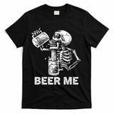 Beer Me Skeleton Scary Spooky Drinking  T-Shirt - Black