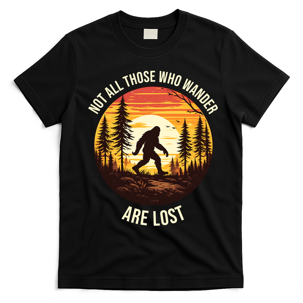 Bigfoot Not All Who Wander Are Lost Sasquatch T-Shirt - Black