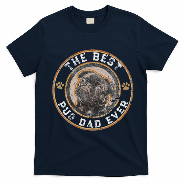 Best Pug Dad Ever Black Pugs Owner Vintage Dog Lover T-Shirt - Navy Blue