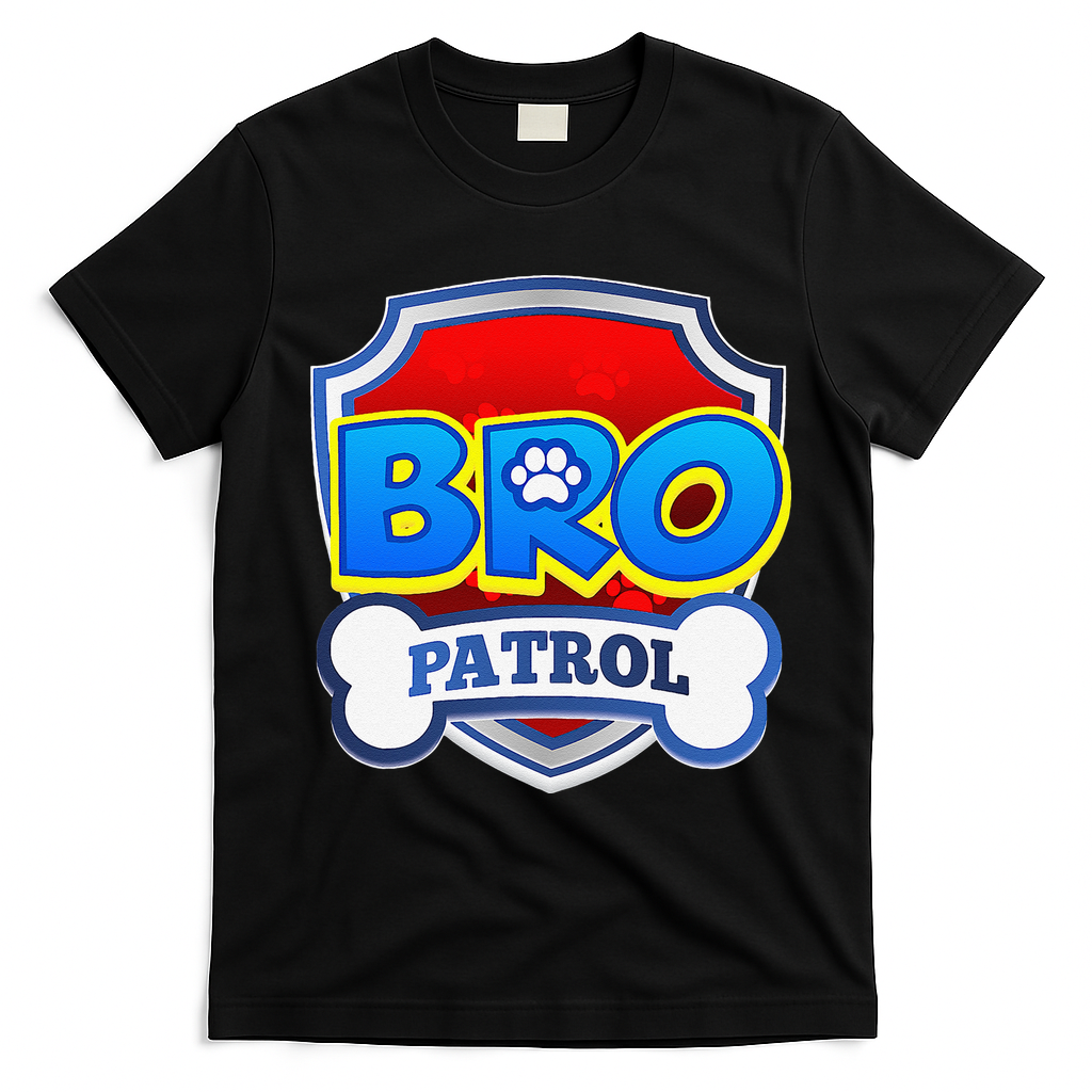 Bro Patrol Dog Funny Gift Birthday Party T-Shirt - Black